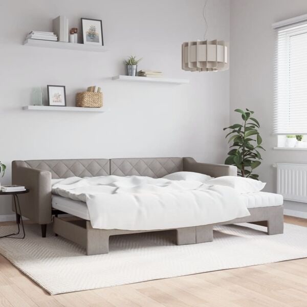 vidaXL Dagbädd utdragbar med madrasser taupe 90x200 cm tyg Taupe