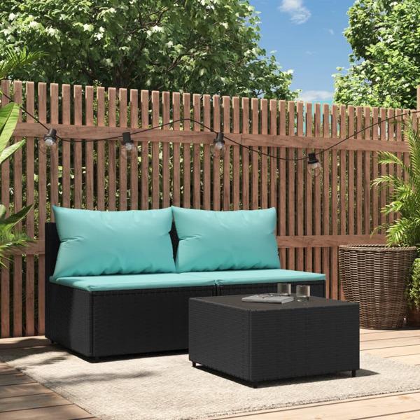 vidaXL Loungegrupp för trädgården med dynor 3 delar svart konstr Svart