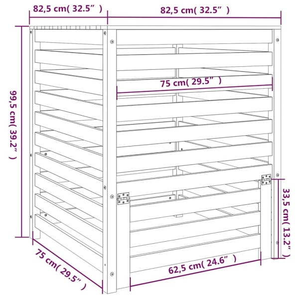 vidaXL Kompostlåda 82,5x82,5x99,5 cm massiv furu Brun