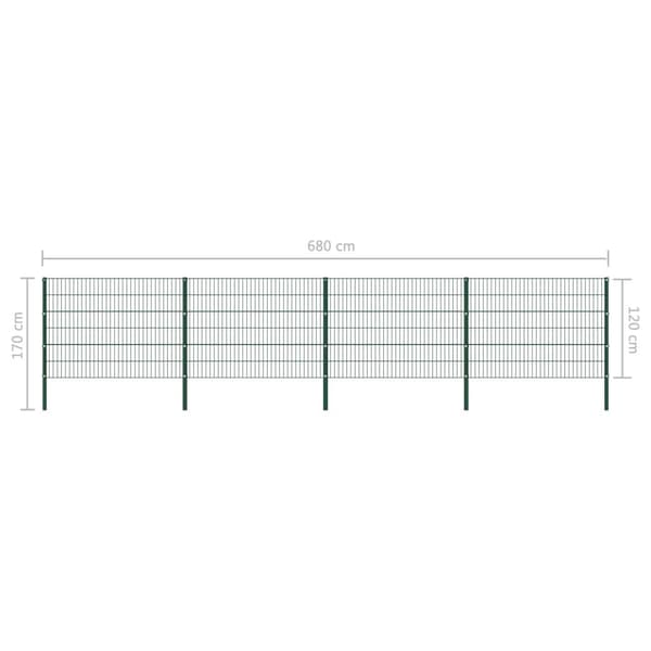 vidaXL Stängselpanel med stolpar järn 6,8x1,2 m grön Grön