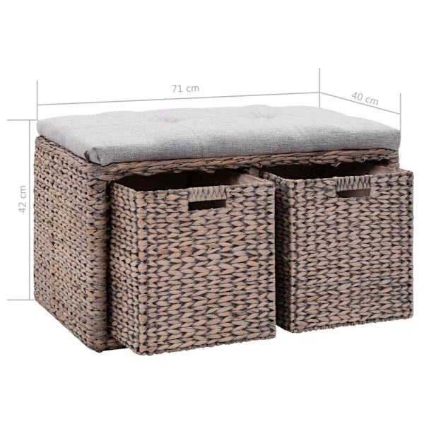 vidaXL Bänk med 2 korgar sjögräs 71x40x42 cm grå grå
