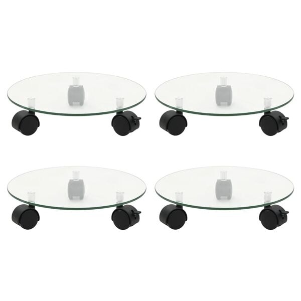 vidaXL Växtställ på hjul 4 st 28 cm härdat glas rund Transparent