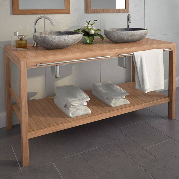 vidaXL Badrumsunderskåp massiv teak 132x45x75 cm Brun