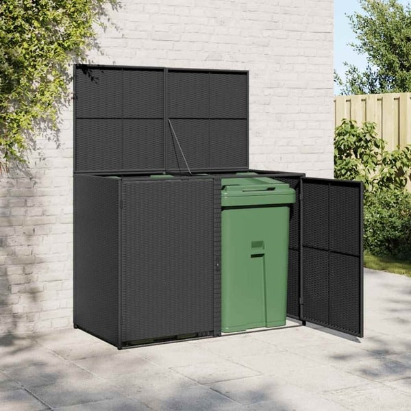 vidaXL Skjul för 2 soptunnor konstrotting 148x80x111 cm svart Svart