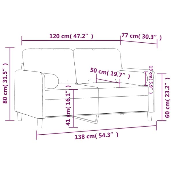vidaXL 2-sitssoffa med prydnadskuddar rosa 120 cm sammet Rosa
