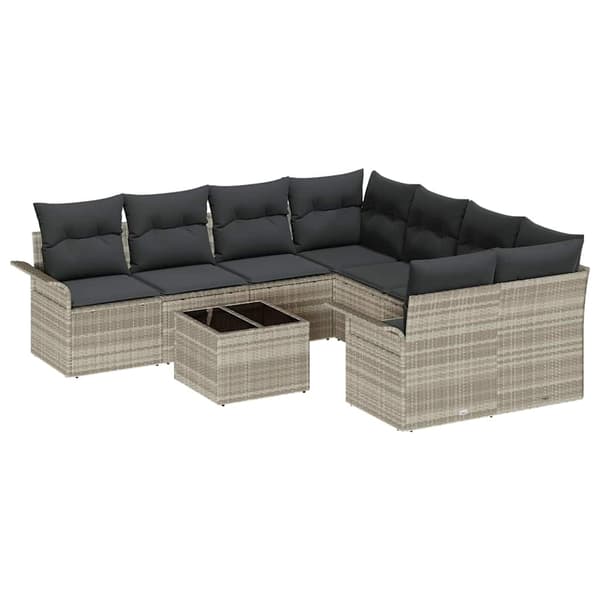 vidaXL Trädgårdsoffset 9 pcs Ljusgrå Poly rattan Ljusgrå