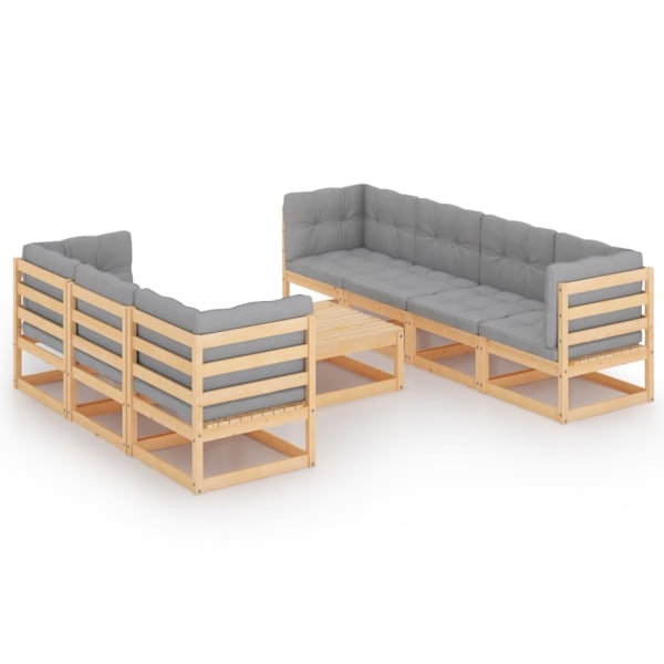 vidaXL Loungegrupp med dynor 8 delar massiv furu grå