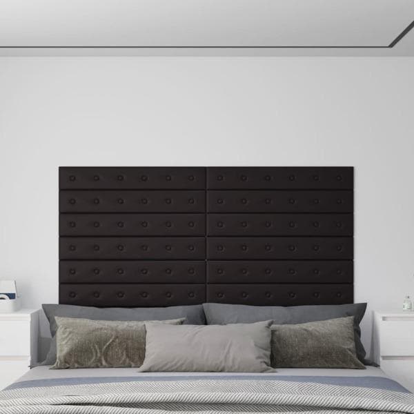 vidaXL Väggpaneler 12 st svart 90x15 cm konstläder 1,62 m² Svart