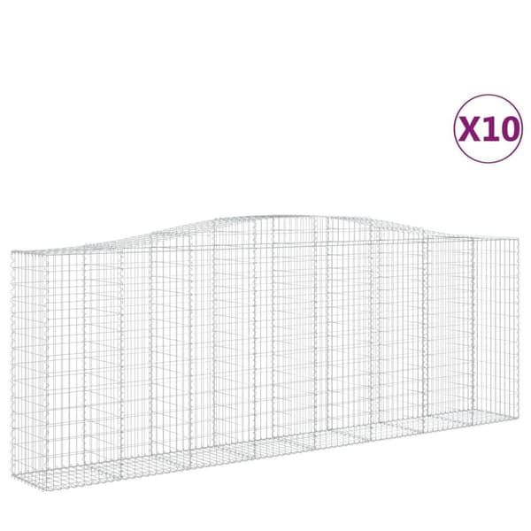 vidaXL Gabioner bågformade 10 st 400x50x140/160 cm galvaniserat järn Silver