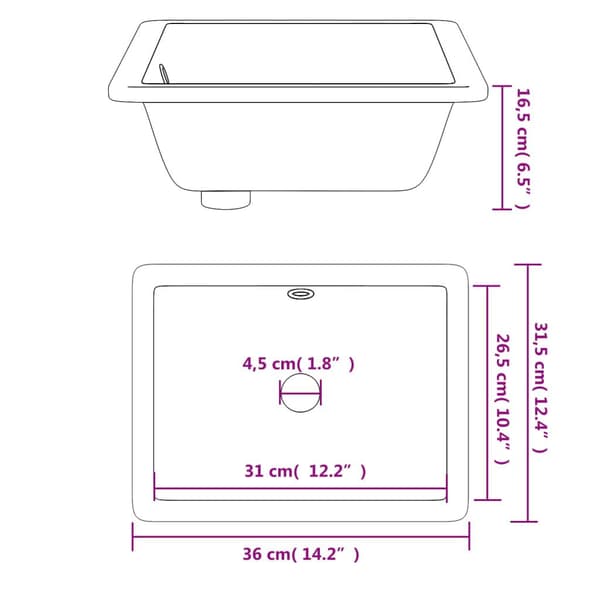 vidaXL Handfat vit 36x31,5x16,5 cm rektangulär keramik Vit