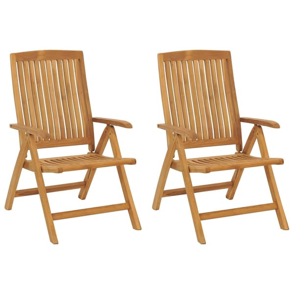 vidaXL Fällbara fåtöljer med dynor, 2 st, massivt trä, teak Brun