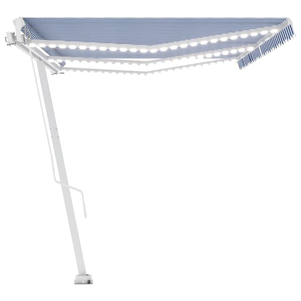 vidaXL Markis manuellt infällbar med LED 600x300 cm blå och vit Blå