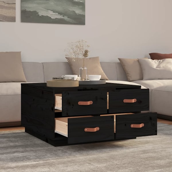 vidaXL Soffbord svart 80x80x45 cm massiv furu Svart