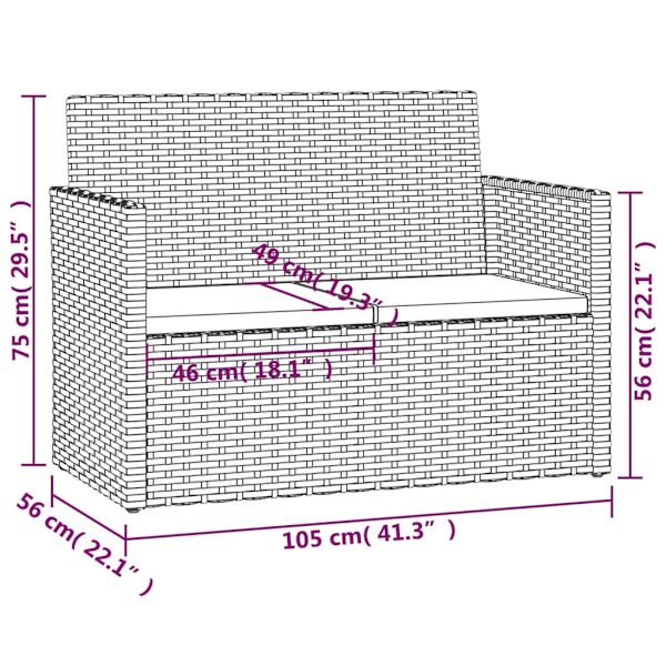 vidaXL Trädgårdsbänk med dynor svart 105 cm konstrotting Svart