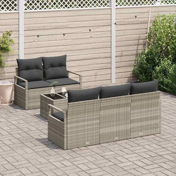 vidaXL Soffset med kudde 6 pcs Ljusgrå konstrotting Ljusgrå