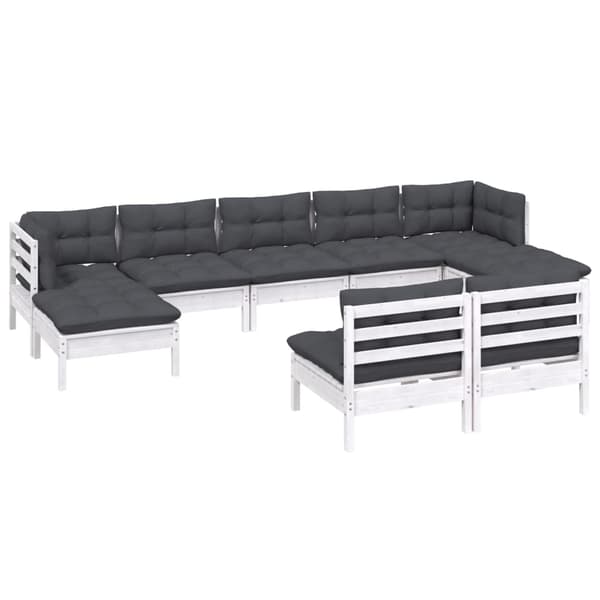 vidaXL Loungegrupp med dynor 9 delar vit massiv furu Vit