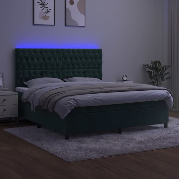 vidaXL Ramsäng med madrass & LED mörkgrön 160x200 cm sammet Grön
