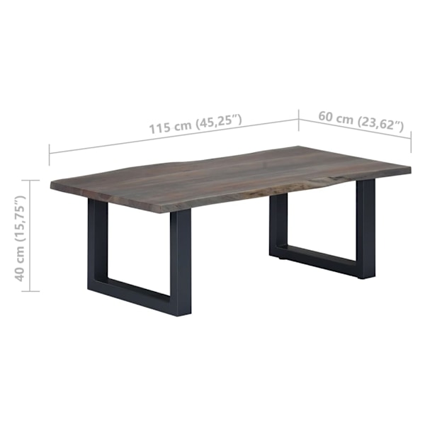 vidaXL Soffbord med levande kanter grå 115x60x40 cm massivt akaciaträ grå