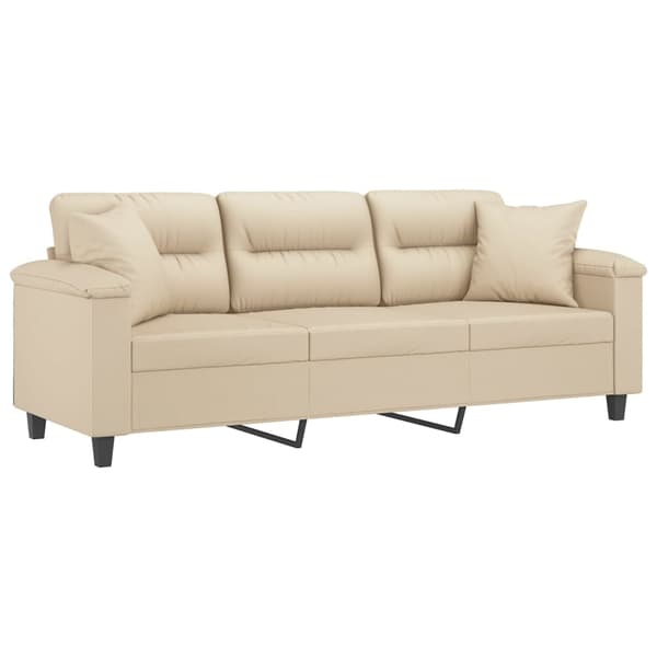 vidaXL 3-sitssoffa med prydnadskuddar gräddvit 180 cm mikrofibertyg Kräm