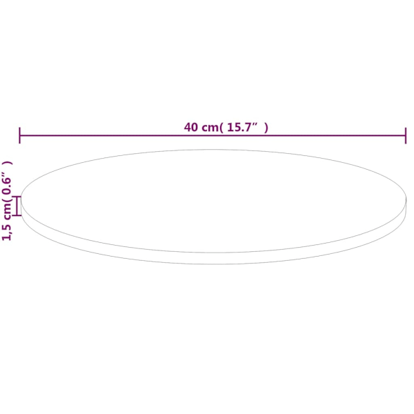 vidaXL Rund bordsskiva Ø40x1,5 cm obehandlat massiv ek Brun