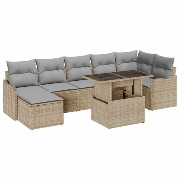 vidaXL Trädgårdsoffset 8 st Beige Poly rattan Beige