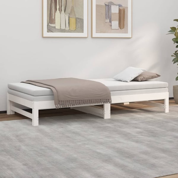 vidaXL Utdragbar dagbädd vit 2x(80x200) cm massiv furu Vit