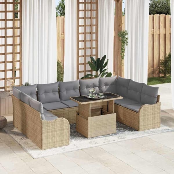 vidaXL Trädgårdsoffset 10 st Beige Poly rattan Beige
