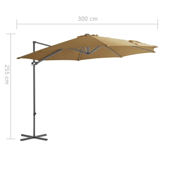 vidaXL Frihängande trädgårdsparasoll med stålstång taupe 300 cm Taupe