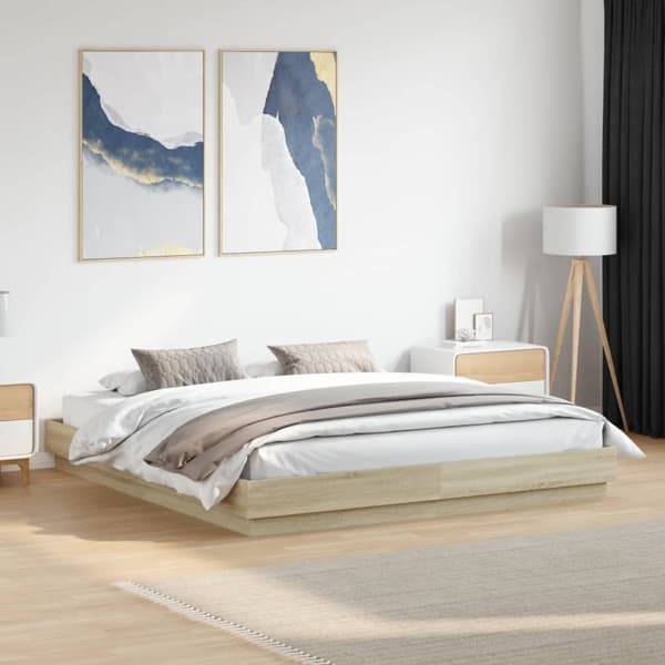 vidaXL Sängram med LEDs sonoma-ek 180x200 cm Brun