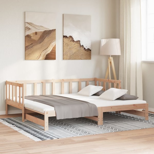 vidaXL Utdragbar dagbädd 2x(80x200) cm massiv furu Brun