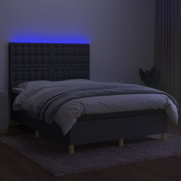 vidaXL Ramsäng med madrass & LED mörkgrå 140x190 cm tyg Grå