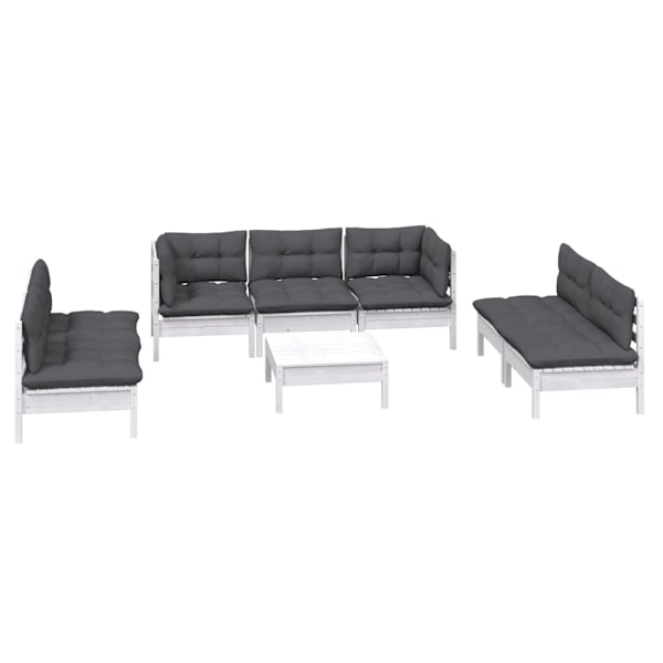 vidaXL Loungegrupp med dynor 8 delar massiv furu Vit