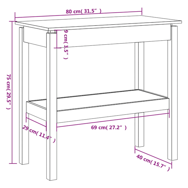 vidaXL Konsolbord vit 80x40x75 cm massiv furu Vit
