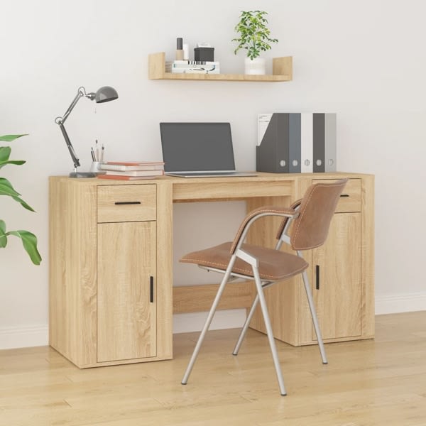 vidaXL Skrivbord med skåp sonoma-ek konstruerat trä Brun