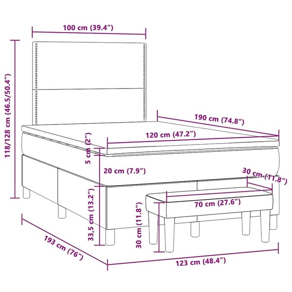 vidaXL Ramsäng med madrass ljusgrå 120x190 cm sammet Grå