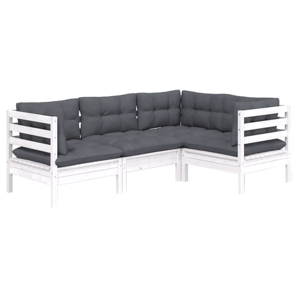 vidaXL Loungegrupp med dynor 4 delar vit massiv furu Vit