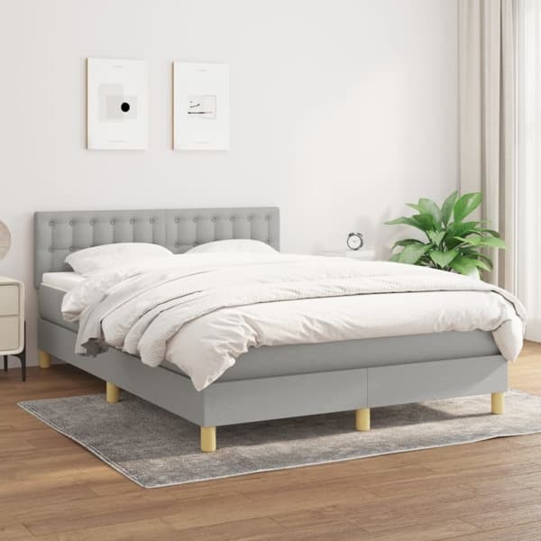 vidaXL Ramsäng med madrass ljusgrå 140x190 cm tyg Grå