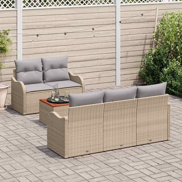 vidaXL Trädgårdsoffset 6 st Beige konstrotting Beige