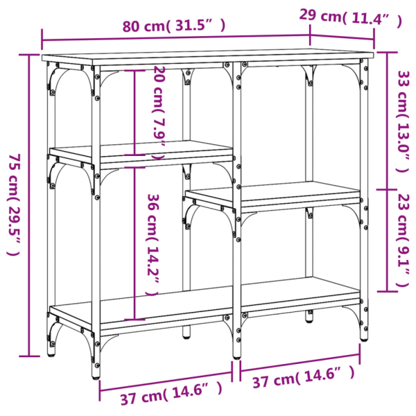 vidaXL Konsolbord svart 80x29x75 cm konstruerat trä Svart