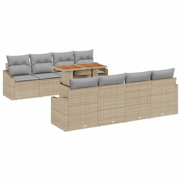 vidaXL Trädgårdsoffset 9 st Beige Poly rattan Beige