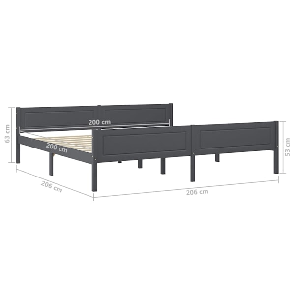 vidaXL Sängram massiv furu grå 200x200 cm grå