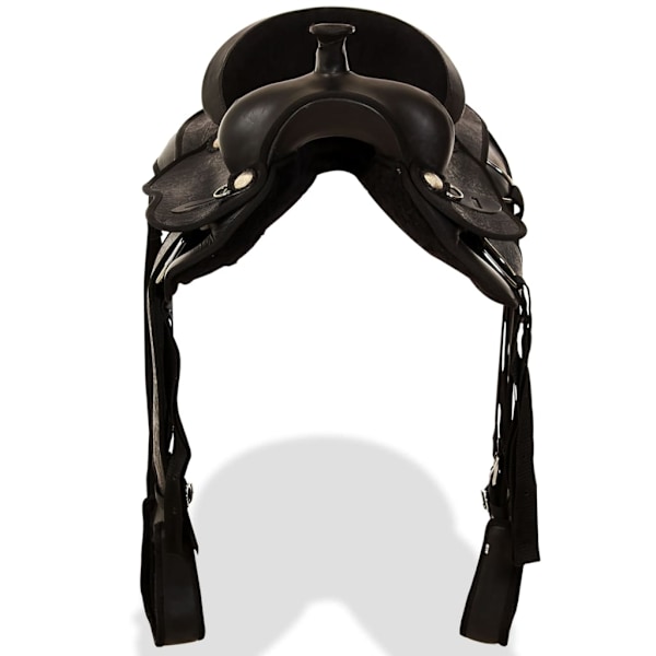 vidaXL Westernsadel träns&halsband äkta läder 17" svart Svart