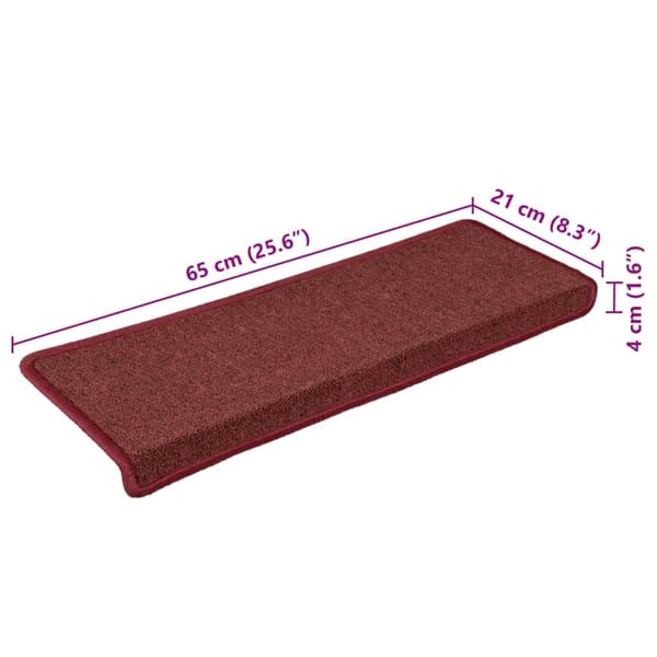 vidaXL Trappmattor 15 st 65x21x4 cm bordeaux rektangulär kant Röd