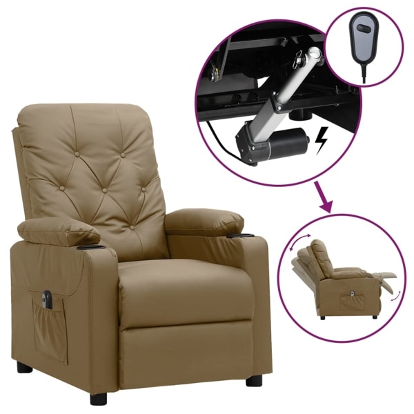 vidaXL Elektrisk reclinerfåtölj cappuccino konstläder Brun