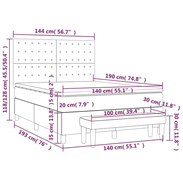 vidaXL Ramsäng med madrass mörkgrå 140x190 cm sammet Grå