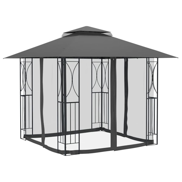 vidaXL Paviljong med sidoväggar antracit 300x300x270 cm stål Antracit