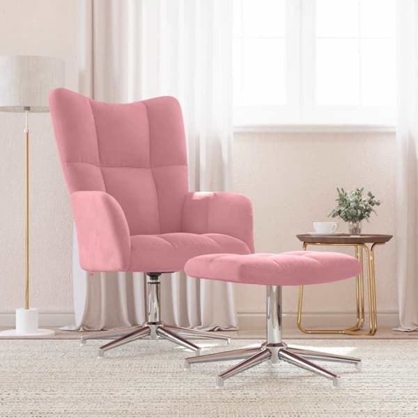 vidaXL Vilstol med fotpall rosa sammet Rosa