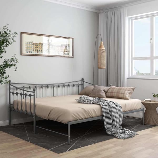 vidaXL Utdragbar sängram bäddsoffa grå metall 90x200 cm grå