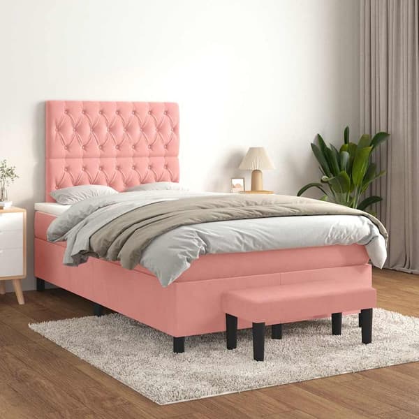 vidaXL Ramsäng med madrass rosa 120x190 cm sammet Rosa