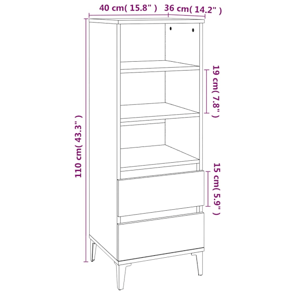 vidaXL Högskåp vit 40x36x110 cm konstruerat trä Vit